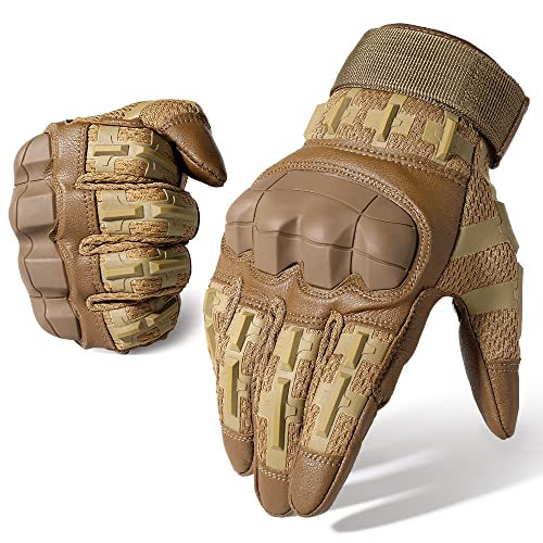 WTACTFUL Rubber Guard Tactical Gloves for Men Touchscreen Airsoft Motorcycle Hunting Outdoor - color: Brown, size: X-Large
