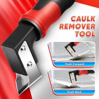 DIYSELF Caulking Tool, 4 in 1 Caulk Remover Tool for Bathroom, Bathtub, Grout, Shower, Tile, Window, Razor Scraper Tool for Cleaning, Silicone Caulk Removal Tool (Red) - color: Red