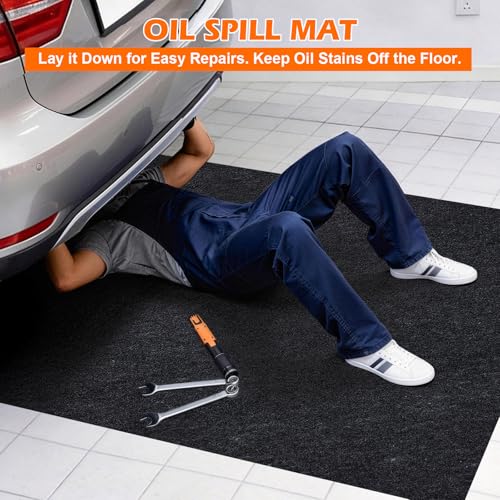 Grefinity Oil Spill Mat, 60" x 72" Oil Mat for Driveway, Under Car Pad for Garage Floor, Protects Against Oil, Chemicals & Stains with TPE Anti-Leak Backing, Reusable & Washable - size: 5'x 6’