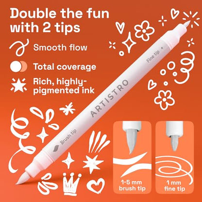 ARTISTRO 12 White Acrylic Paint Markers - Paint Pens for Drawing, Brush + Fine Tips - For Fabric, Rock, Glass, Wood, DIY - Art & Craft Supplies for Adults, Teens, Kids - Teacher Appreciation Gift - style: White