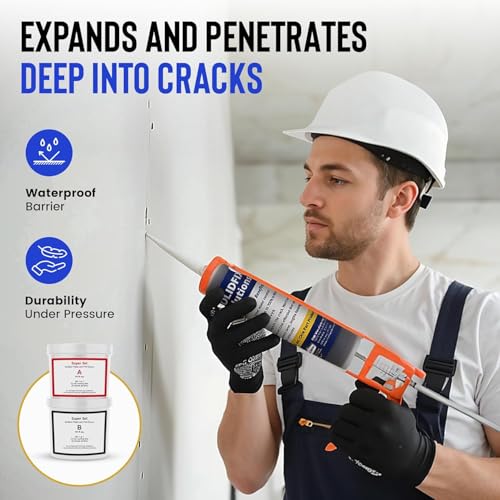 SolidFix Wall Crack Pro Repair Kit - Stops Basement & Foundation Leaks Permanently - Professional Urethane Injection System - DIY Friendly (Repairs 10ft of Cracks - Without Tool)