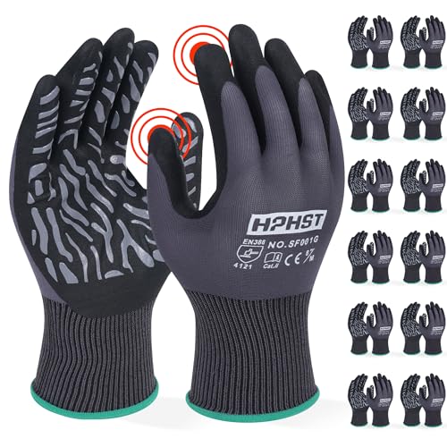 Work Gloves Micro-Foam Nitrile Coated, Nylon Working Gloves with Tiger Stripes Grip, for Automotive Electronic Assembly - color: Grey, size: Medium (Pack of 12)