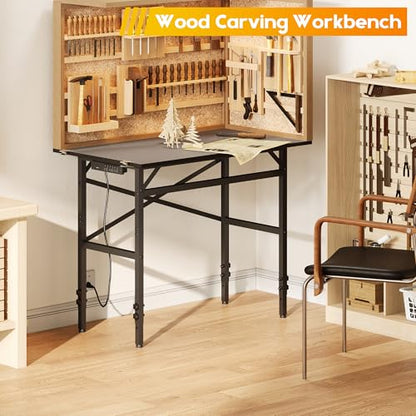 Small Workbench, 1000 Lbs Metal Work Benches for Garage, 38.58" Adjustable Work Table with Power Strip Sewing Table Workshop Home DIY