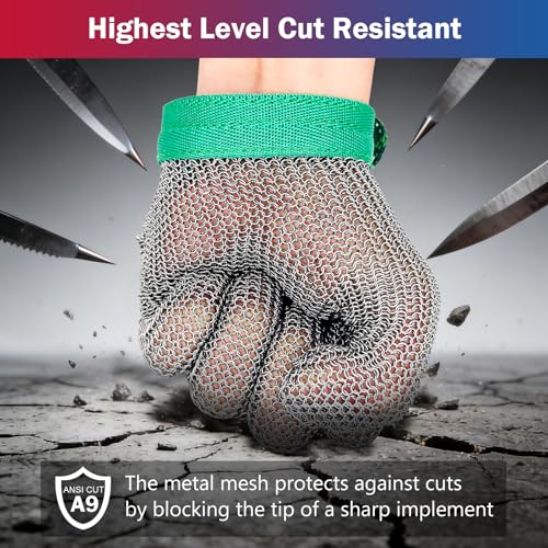 RETON-PEE Chainmail Gloves for Cutting,Work Gloves Men Cut Resistant Gloves Food Grade Stainless Steel Mesh Metal Knife - size: Small