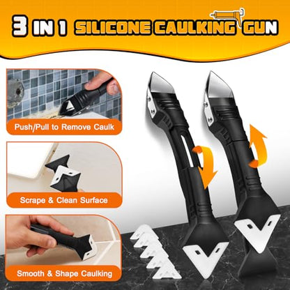 DIYSELF Caulk Gun Kit 9 Pack Professional Caulking Gun Caulk Remover Tool Kit Silicone Gun Sealant Finishing Tool Grout Scraper Hand Caulking Gun No Drip for Bathroom Kitchen Window Sink Tile Sealing - color: Black (9 Pcs Kit)