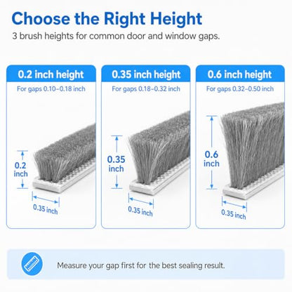 Weather Stripping Door Seal Window Seal - 40FT Brush Window Insulation Door Weather Stripping Anti-Draft for Door Insulation Soundproofing - size: 0.35" X 0.2" (40FT)