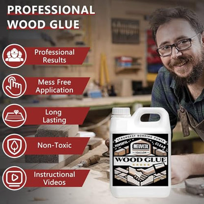Meuvcol Wood Glue 1 Gallon, Ultimate Wood Glue for Furniture Heavy Duty, Furniture Glue for Woodworking,Crafts, Clear Strongest Glue for Wood, Extra Strength White Adhesive for Cabinets, Chair Legs - size: 4160 g