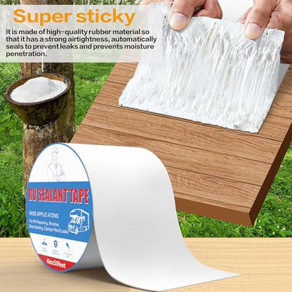 Rv Roof Tape White 4 Inch X 50 Feet, Waterproof Repair Sealant Tape UV-Resistant & Weatherproof Rv Awning Repair Tape for Window, Vent, Boat Sealing, Truck Camper Roof Patch kit Metal Roof Sealant - style: 4in*50ft