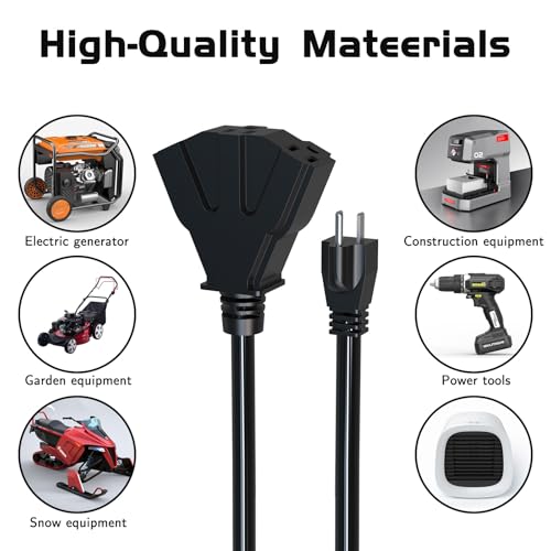 HITRENDS - 6FT 12/3 Gauge Outdoor Extension Cord with Multiple Outlets, with 3 Power Outlets Heavy Duty Waterproof Outdoor Extension Cord, Max 30A 3750W 12AWG