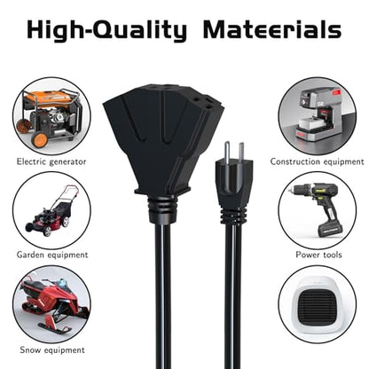 HITRENDS - 6FT 12/3 Gauge Outdoor Extension Cord with Multiple Outlets, with 3 Power Outlets Heavy Duty Waterproof Outdoor Extension Cord, Max 30A 3750W 12AWG