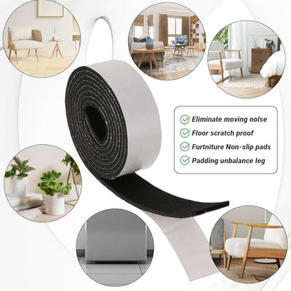 120 X 1 Inch Felt Strips with Adhesive Backing, 2 Rolls Non Slip Felt Tapes Felts Strip for Furniture Pads Furniture Self-Stick Heavy Duty Polyester for Protecting Hardwood Surfaces Floor, Black Beige