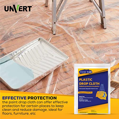 Drop Cloth Painters Plastic Sheeting - Plastic Drop Cloths for Painting, 9 x 12 Feet Paint Drop Cloth Tarp, Clear Plastic Tarp Cover, 1 Mil Thick Plastic Sheeting, Multi-Purpose Use (12 Pack) - color: 12 Pack, size: 1 Mil