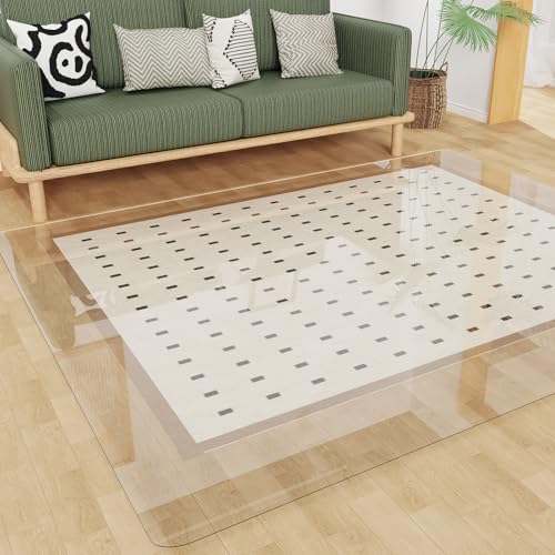 Crystal Clear Floor Mat 8×12ft, Upgraded Easy Flat Waterproof Vinyl Rug Cover, Large Stain-Resistant Plastic Area Rug Floor Protector for Kitchen, Dining Room, or High-Traffic Areas - color: Transparent (Upgraded ), size: 8'×12' (96 x 144 inch) (Rectangul