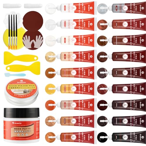 Wood Furniture Repair Kit, 18 Colors Wood Filler Putty, Hardwood Laminate Floor Repair Kit Touch Up Paint Restore Scratch, Cracks, Discoloration for Furniture, Door, Cabinet, Floor, Table Surface - size: 32PCS