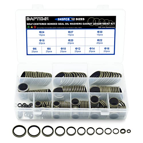 Bonded Seal Washer, NBR Metric Metal Automotive Sealing Washers Assortment Kit, 245PCS Self-Centred Sealing Rubber Gasket Combination Fit 12 Size M6 M8 M10 M12 M14 M16 M18 M20 M22 M24 M27 M30 - color: 245PCS Black Sealing Washers