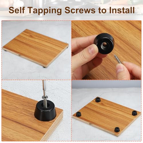 Cutting Board Feet, 4 Pack Round Rubber Feet Bumpers Non Slip Bumper Pads with Stainless Steel Screws for Furniture Chairs Desks Electronics (0.2" Wx0.59 H)