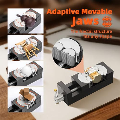 Luvan Self-Adjusting Fractal Vise with Silicone Plugs - Mini Drill Press & Bench Vise Clamp, 2.44" Jaw Opening, CNC Aluminum for DIY, Jewelry, Crafts, Repair (Non-Marring & Secure Grip) - color: Mini Vise Clamp With Silicone Stopper