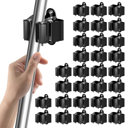 3-H Stainless Steel Broom Holder Wall Mount 30-Pack- Heavy Duty Mop Organizer, Wall Mounted Broom Storage with Secure Mounting for Kitchen Laundry Garage Bathroom (Space Saving) - color: Black, size: 30