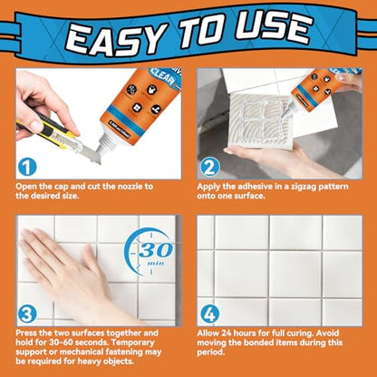 Bondtech Max Strength Construction Adhesive Clear, Cement Glue, Tile Adhesive, Versatile Concrete Glue for Tile, Cement, Floor, Stone, Wall, Wood & More, 3.38 Ounce Squeeze Tube (CZJS-B01)