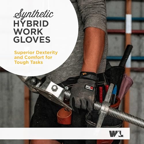 Wells Lamont Men's FX3 Extreme Dexterity Work Gloves – Padded, Ergonomic Work Gloves, Touchscreen Compatible – Heavy Duty Synthetic Leather with Reinforced Fingertips and Adjustable Fit – Gray - L - size: Large (Pack of 1)