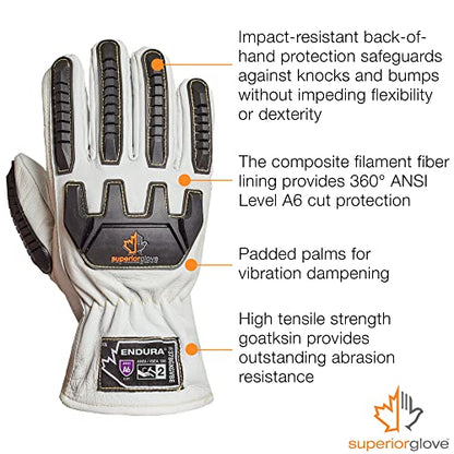 Superior Glove Endura Goatskin Leather Work Gloves Arc Flash Cut Resistant Safety Hand Protection - size: Medium, style: Impact/Cut