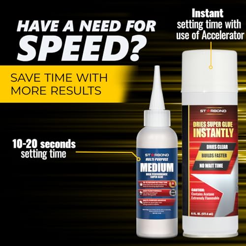 Starbond Medium CA Glue with Activator Bundle (4 oz. + 6 oz.) – Premium Cyanoacrylate Super Glue with Accelerator Kit – for Quick Repair, Woodworking, Woodturning, Crafts, Models & 3D Printing - size: 4 Ounce + 6 Ounce