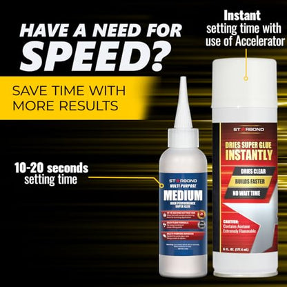 Starbond Medium CA Glue with Activator Bundle (4 oz. + 6 oz.) – Premium Cyanoacrylate Super Glue with Accelerator Kit – for Quick Repair, Woodworking, Woodturning, Crafts, Models & 3D Printing - size: 4 Ounce + 6 Ounce