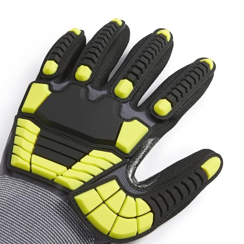Amazon Basics Safety Work Gloves, Cut Level A1, Abrasion ANSI Level A4, Impact Protection, Touch Screen Friendly, 15G Sandy Nitrile Palm, Yellow, Size Medium, Pack of 120 Pairs - size: Medium