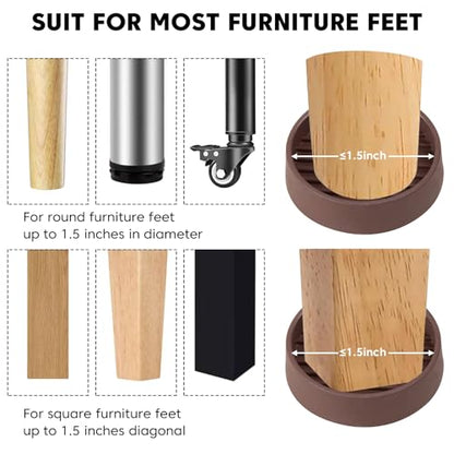1.5" x 1.5" Rubber Furniture Pads, 8 PCS Non Slips Furniture Casters Cup Chair Leg Floor Protectors for Bed Sofa Table and Chair Stopper (Brown,Round) - size: 8PCS 1.5" x 1.5" Brown