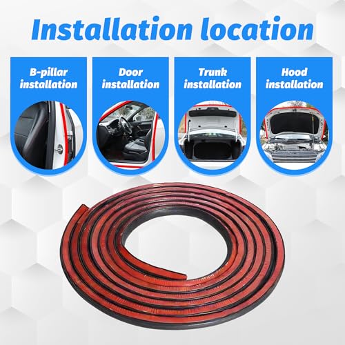 Car Door Seal Strip, Thickened Rubber Vehicle Weather Stripping, Soundproof Self Adhesive Automotive Sealing Strip for Hoods,Trunks,Windows, Universal for SUV, Truck, RV (52.5Ft) - size: 52.5Ft