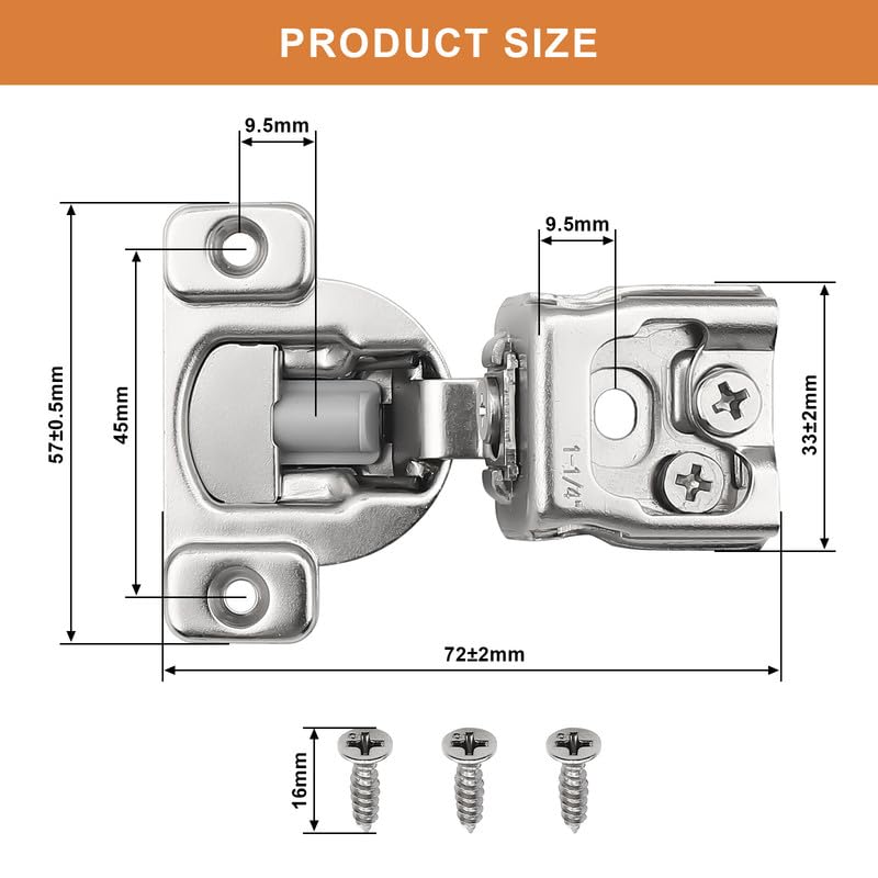 Probrico 1 Pair -2 Pcs 1-1/4 Inch Overlay Cabinet Hinges, Stainless Steel Soft Close Face Frame Hinges for Kitchen, Concealed Self-Closing Door Hinges - size: 1-1/4 Inch