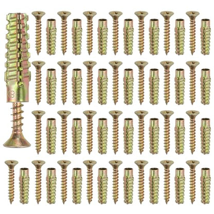 PATIKIL 30 Pcs Drywall Hollow Wall Anchors with Screws 0.24 x 1.57, Steel Dry Wall Anchors Kit for Wooden Concrete Plaster Hinge Hole Repair, Brass (8 x 38mm) - size: 8 x 38mm