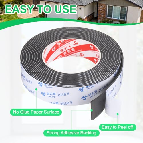 PATIKIL Sponge Rubber Foam Tape, 1 3/8" W x 5/64" t x 16.4ft l Self-Adhesive Foam Insulation Tape Weather Stripping for Window Door Soundproofing Weatherstrip AC Seal Strip, Black - size: 1 3/8" x 5/64" x 16.4ft