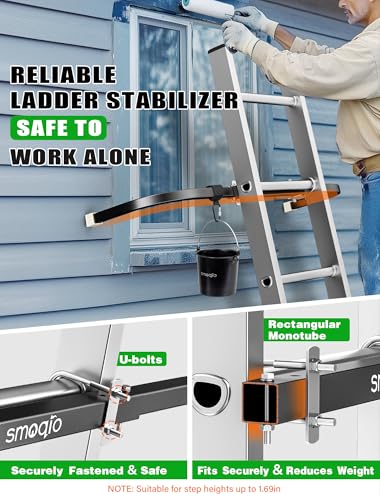 Ladder Stabilizer, Adjustable Ladder Standoff, Ladder Stabilizer for Roof Gutter Cleaning, Ladder Gutter Guard Accessories with White Anti-Slip Silicone Pad to Protect Wall