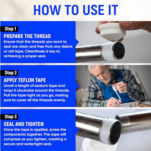 TAPEWELL Professional Grade Plumbers Tape - high Density, Thread sealant Teflon Tape, 1/2 Inch X 520" Inches - Pack of 2 - size: Pack of 2