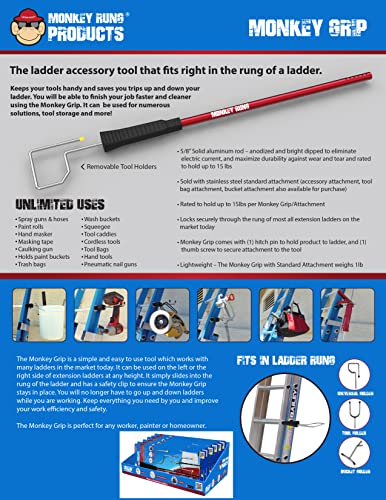 Monkey Grip Hands Free Innovative Extension Ladder Accessories Universal Tool Holder Perfect for Paint Buckets, Tool Bags, Power Tools and More (Monkey Grip)