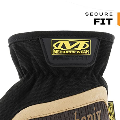 Mechanix Wear Fastfit Leather Gloves - Abrasion Resistant Gloves for Hand Safety - Breathable - Secure Fit - Two-Piece Palm - Machine Washable - Brown/Black - Small - size: Small