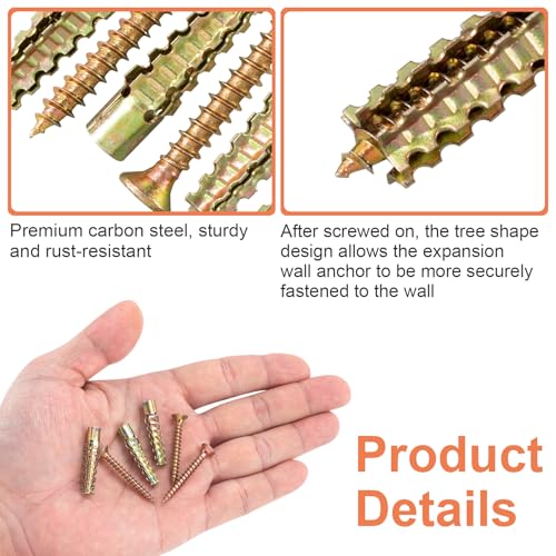 HINZIC 22 Sets Steel Wall Anchor with Screws(#4×1-2/5), Loose Hinge Hole Repair Kit Heavy Duty Wall Anchor for Hollow-Wall Wooden Concrete Wall(5x30mm) - size: #4×1-2/5