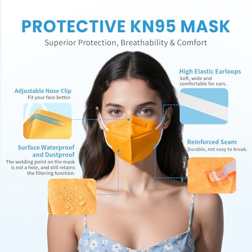akgk KN95 Face Mask 50 PCS, Breathable Protection Masks, 5-Ply KN95 Masks, Cup Dust Safety Masks - color: Tangerine