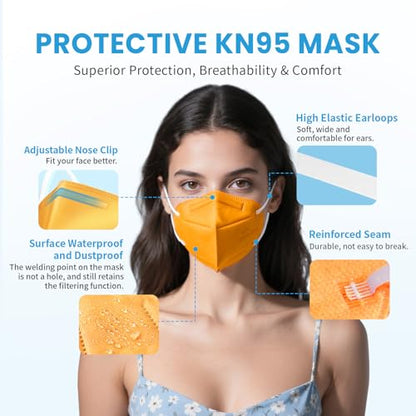 akgk KN95 Face Mask 50 PCS, Breathable Protection Masks, 5-Ply KN95 Masks, Cup Dust Safety Masks - color: Tangerine