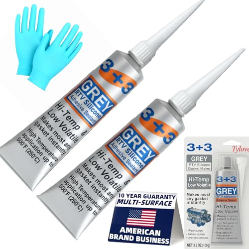 RTV Silicone Gasket Maker - High Temp 590°F Oil Resistant, Black - Professional Formula for Engine Oil Pan, Valve Cover, Transmission Housing - Non-Corrosive, Fast, No Drip Application (Grey 2Pack) - color: Grey 2Pack