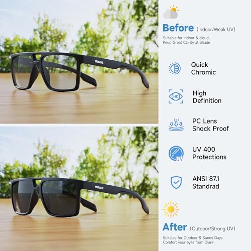 Photochromic Sunglasses for Men Women, UV Transition and Proteciton. ANSI Z87.1 for Sports Running and Work safety