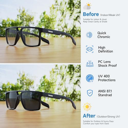Photochromic Sunglasses for Men Women, UV Transition and Proteciton. ANSI Z87.1 for Sports Running and Work safety