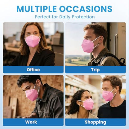 akgk KN95 Face Mask 50 PCS, Breathable Protection Masks, 5-Ply KN95 Hot Pink Masks, Cup Dust Safety Masks - color: Hot Pink