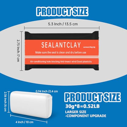 Duct Seal Repair Sealing Clay, White Waterproof Sealant Putty, Quick Mending Mud for Air Conditioning Gaps, Wall Holes, Drain Pipe Connections (Pack of 8) - color: 8 pack of 30g white