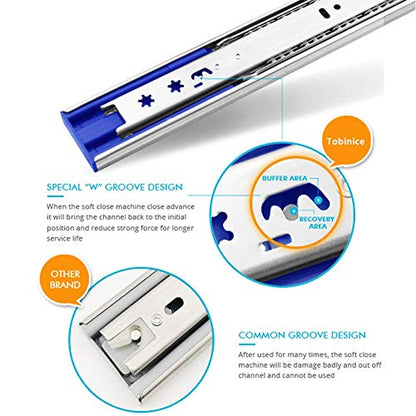 6 Pairs of 20 Inch Hardware 3-Section Soft Close Full Extension Ball Bearing Side Mount Drawer Slides,100 LB Capacity Drawer Slide - size: 20 Inch