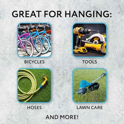 IMPRESA 4-Pack Bike Hooks for Garage Ceiling - 100 Lbs Capacity,7 x 4 in - Galvanized Steel & Non-Marring Finish Heavy Duty Hook - Wall Mount for Ceiling Bike Hangers - Universal Fit Bike Wall Mount