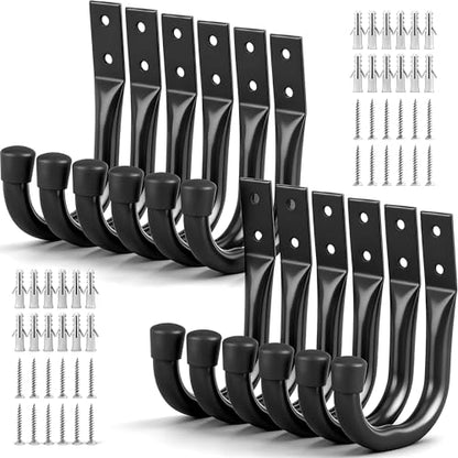 Heavy Duty Garage Storage Hooks, 12-piece Bike Hooks for Garage Wall, Utility Garage Hooks, Wall Mount J Hook for Hanging, Large Metal Storage Organizer Tool, Extension Cord Hanger - style: 12-Piece Black