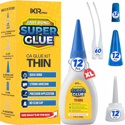 CA Glue Thin Viscosity Kit (12x1.75 oz.) Cyanoacrylate Glue, Super Glue for Precision Repairs, Wood, Plastic, Model Building, Crafts, and 3D Printing, Fast-Drying Adhesive for Tight Spaces and Cracks - size: 12 Pack, style: Thin CA Glue