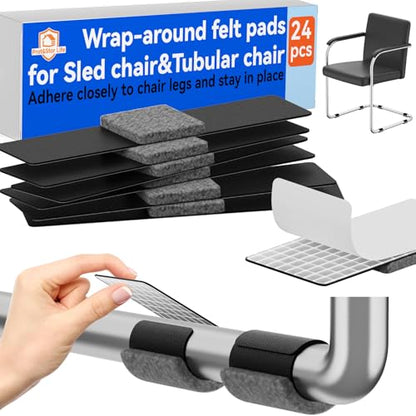 Sled Base Chair Floor Protectors Sled Base Chair Glides Wrap Around Floor Savers，Chair Leg Protectors Furniture Pads, Protect Wood&Tile Floors Anti-Scratch Reduce Noise (24pcs, Grey Felt Pads) - size: Grey Felt Pads